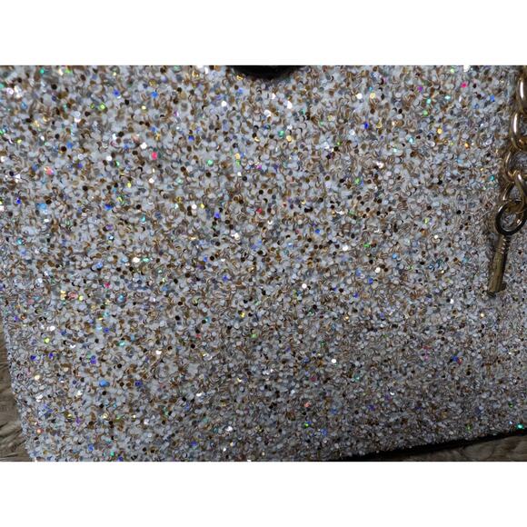 Aldo Cream & Gold Glitter Sparkly Handbag Purse With Lock And Key - Picture 3 of 12